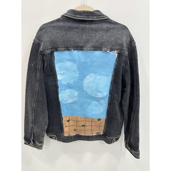 NEW Black Denim Trucker Jacket Men's XL Classic Button Front Art Streetwear - Picture 4 of 10